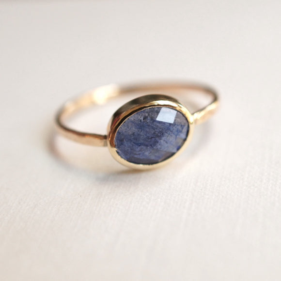 Blue rose cut sapphire ring