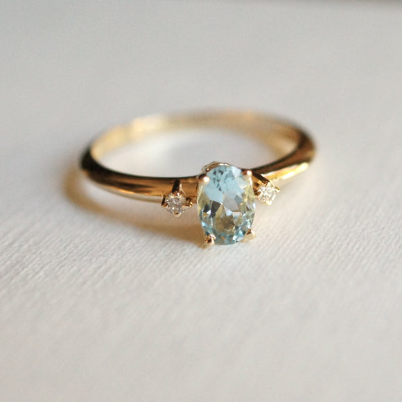 Aquamarine and Diamond 3 Stone Ring