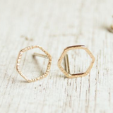gold hexagon earring studs