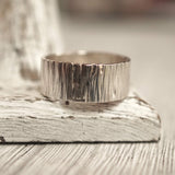 Wide Silver Hammered Ring