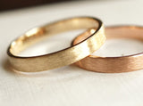matching brushed gold bands rose gold and yellow gold