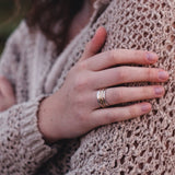 Silver spinner ring on model