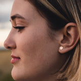 round disc earrings on model Alex