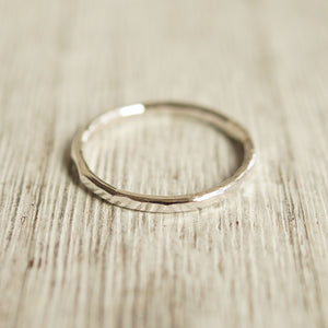 Thick hammered silver stacking ring
