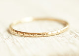 solid hammered gold ring notched texture, recycled gold