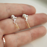 Silver bee stud earrings with tiny citrine beads
