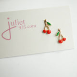 Gold  enamel cherry earrings