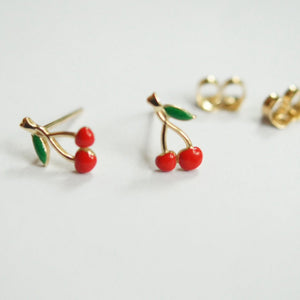 Cherry stud gold earrings