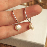 Pearl Silver Hoop Earrings