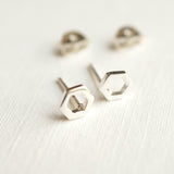 small sterling silver hexagon earrings studs on silver posts