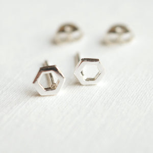 tiny silver hexagon studs